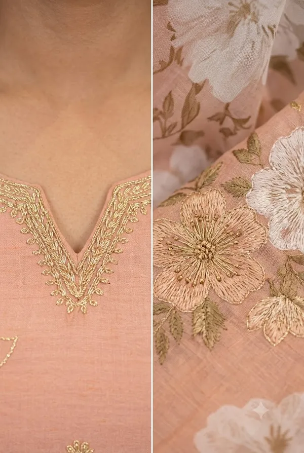 Peach_Floral_Embroidered_Kurta_Pant_Dupatta_Set_Peach_Blossom