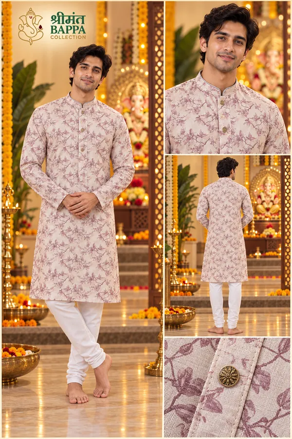 Men_S_Off_White_And_Purple_Floral_Print_Long_Sleeve_Kurta