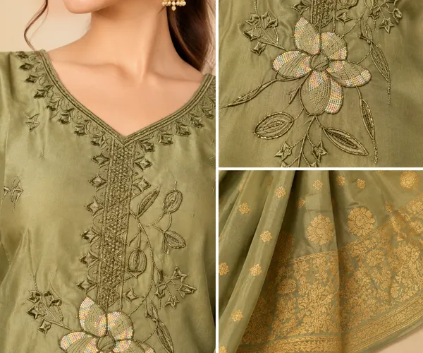 Olive_Green_Embroidered_Kurta_Pant_Set_With_Golden_Dupatta_Olive_Gray