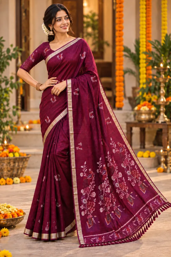 Festive_Printed_Saree_Wine_Pink