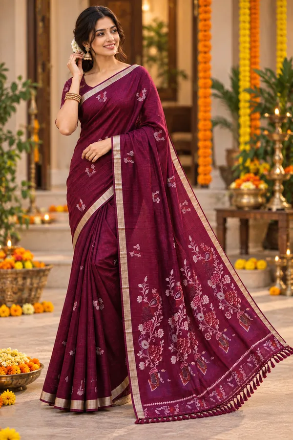 Festive_Printed_Saree_Wine_Pink