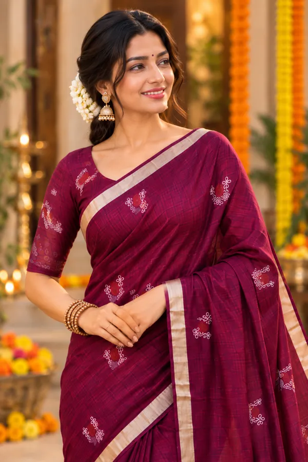 Festive_Printed_Saree_Wine_Pink