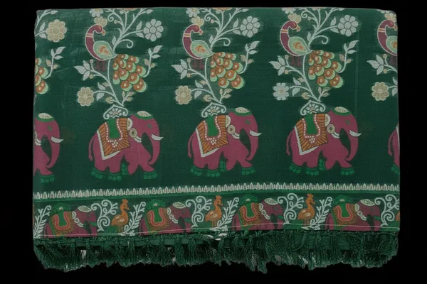 Green_Floral_Silk_Saree_Dark_Forest_Green