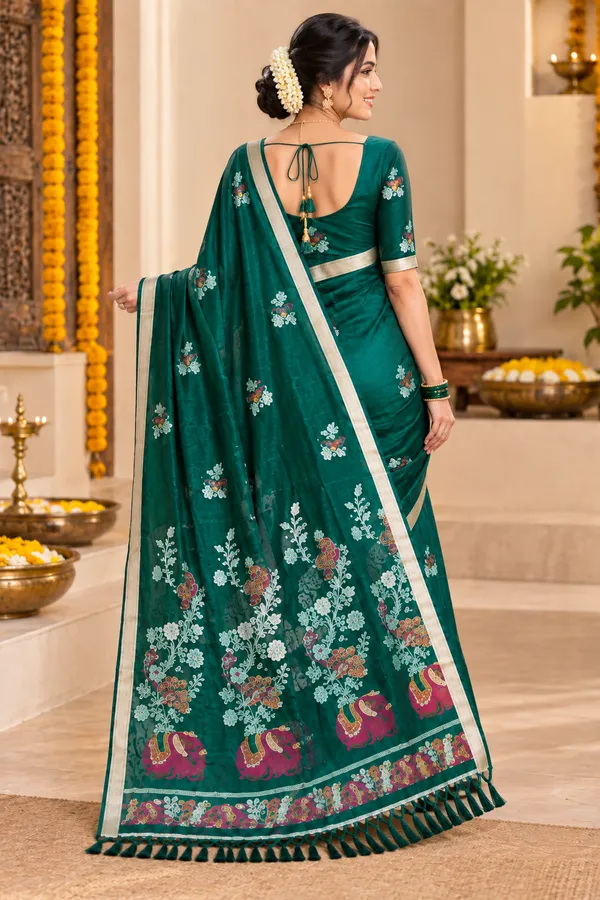 Green_Floral_Silk_Saree_Dark_Forest_Green