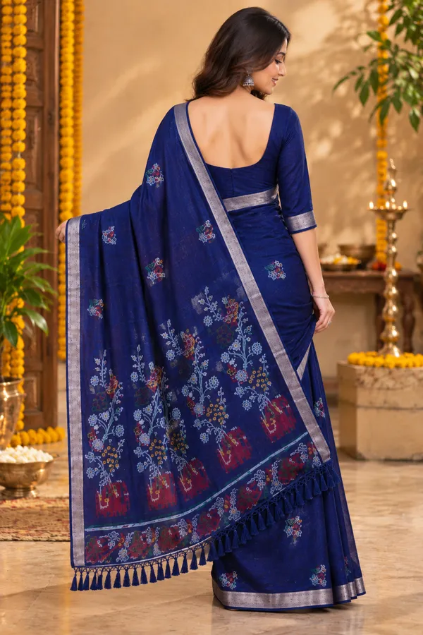 Midnight_Blue_Floral_Weave_Saree_Navy_Blue