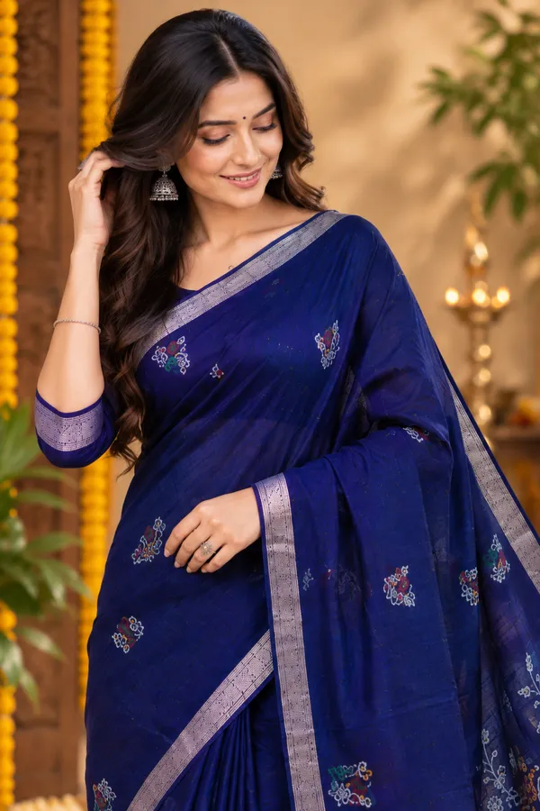Midnight_Blue_Floral_Weave_Saree_Navy_Blue