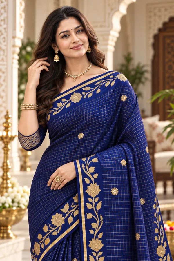 Royal_Blue_Zari_Floral_Saree_Royal_Blue