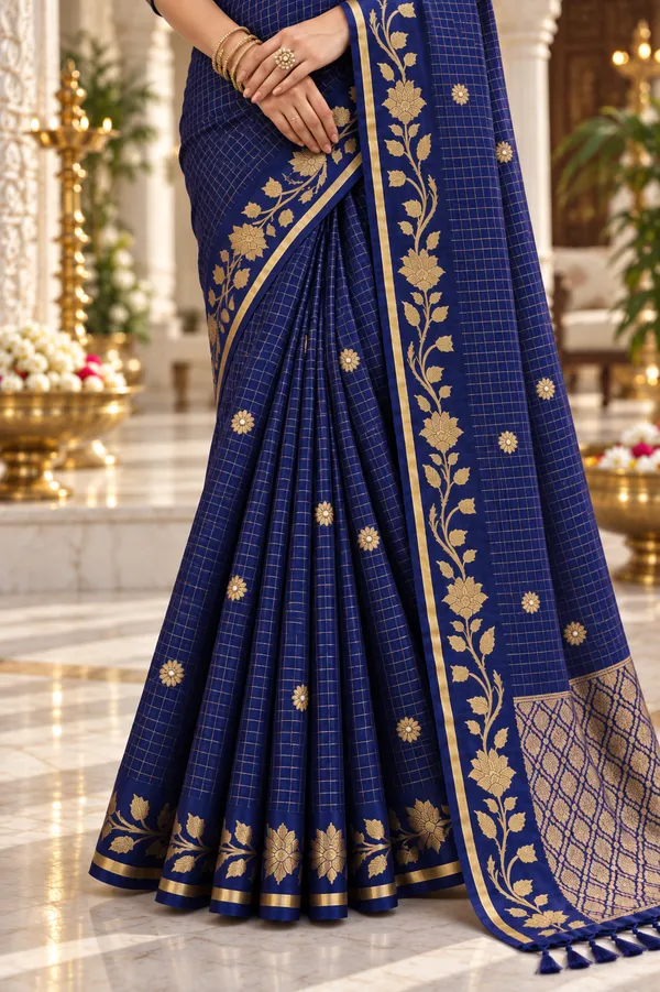 Royal_Blue_Zari_Floral_Saree_Royal_Blue