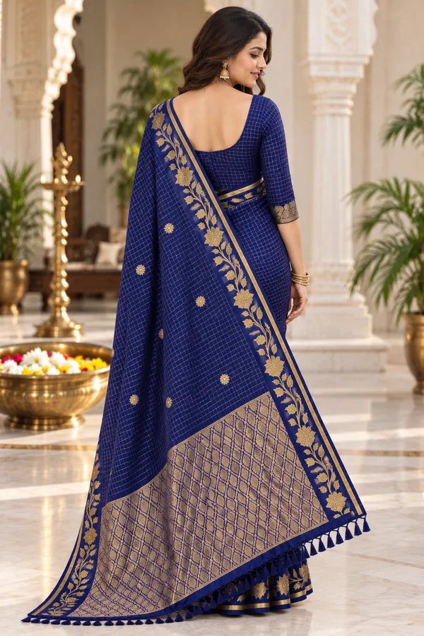 Royal_Blue_Zari_Floral_Saree_Royal_Blue