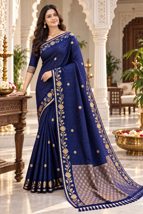 Royal_Blue_Zari_Floral_Saree_Royal_Blue