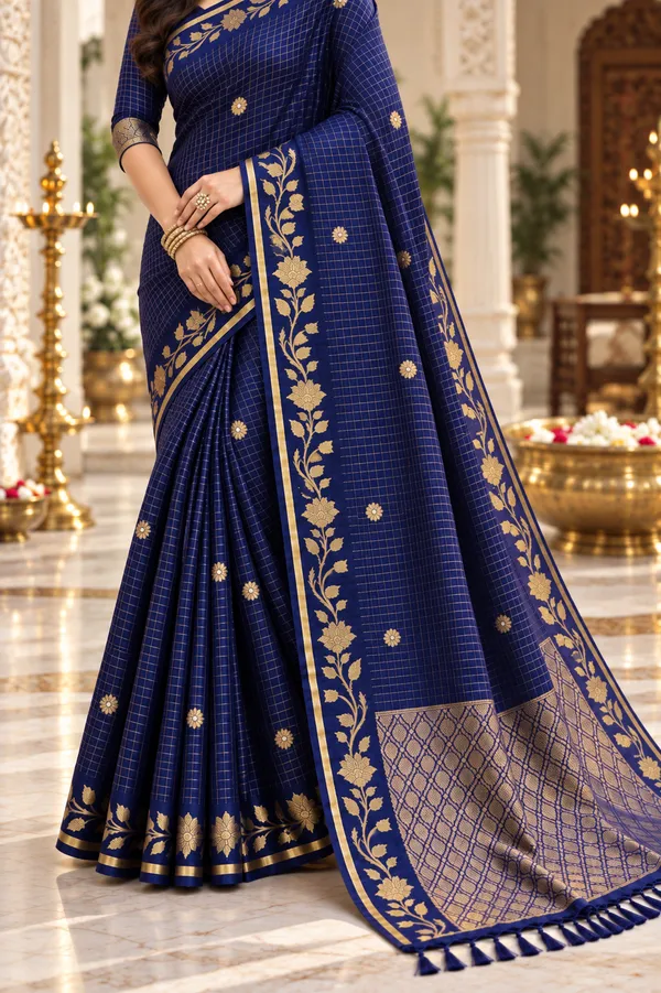 Royal_Blue_Zari_Floral_Saree_Royal_Blue