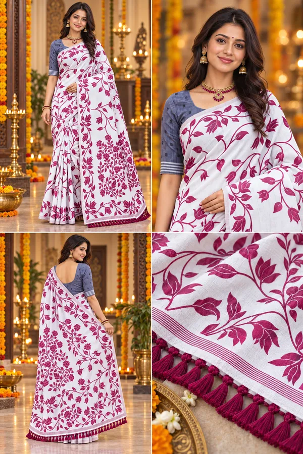Title_Elegant_White_Magenta_Floral_Print_Saree_Magenta