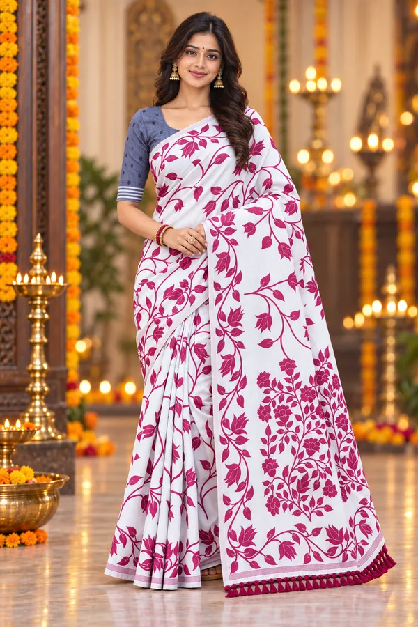 Title_Elegant_White_Magenta_Floral_Print_Saree_Magenta