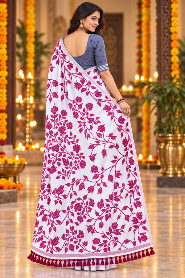 Title_Elegant_White_Magenta_Floral_Print_Saree_Magenta