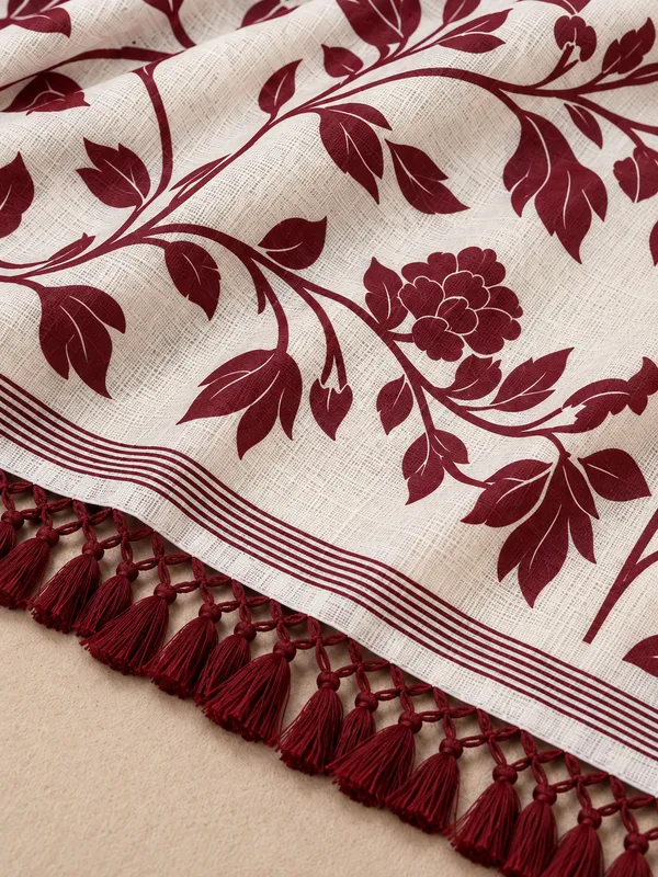 Title_Elegant_Ivory_Maroon_Floral_Print_Saree_Maroon