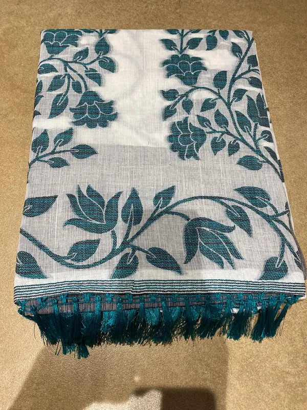 Title_Elegant_Ivory_Teal_Blue_Floral_Print_Saree_Turquoise_Blue