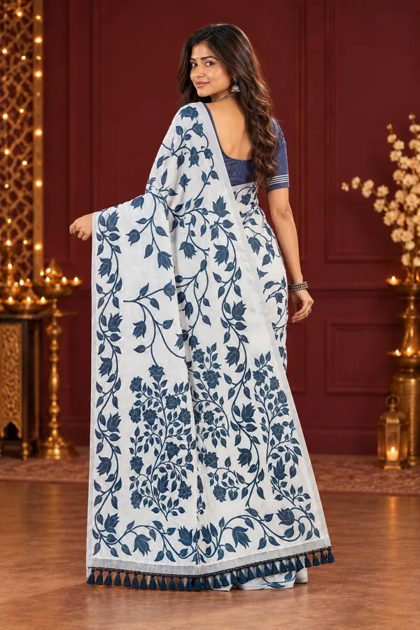 Title_Elegant_Ivory_Teal_Blue_Floral_Print_Saree_Turquoise_Blue