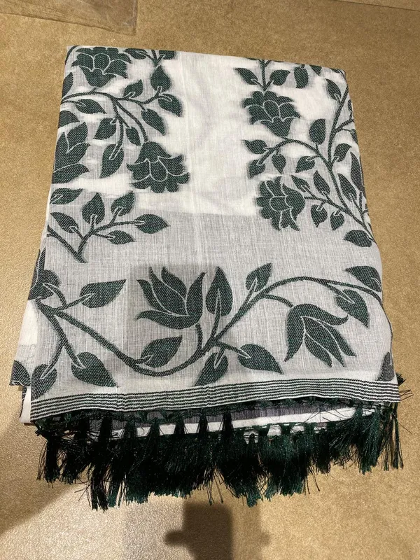 Title_Ivory_White_Botanical_Print_Saree_Sage_Green