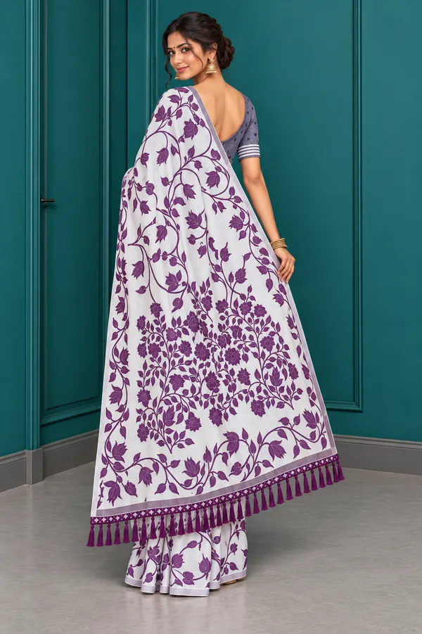 Title_Ivory_White_Purple_Floral_Print_Saree_Purple