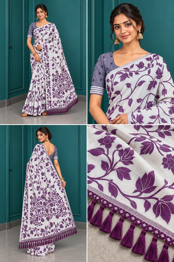 Title_Ivory_White_Purple_Floral_Print_Saree_Purple