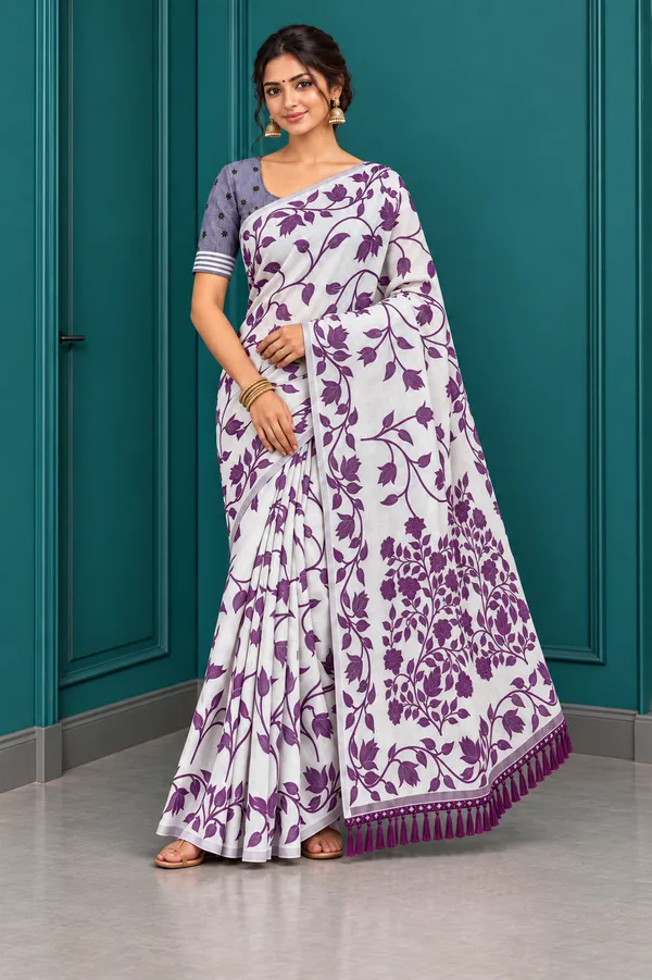 Title_Ivory_White_Purple_Floral_Print_Saree_Purple