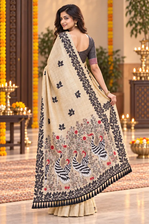 Title_Beige_Crane_Motif_Designer_Saree_Beige
