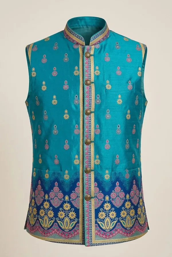 Turquoise_Blue_Embroidered_Nehru_Jacket