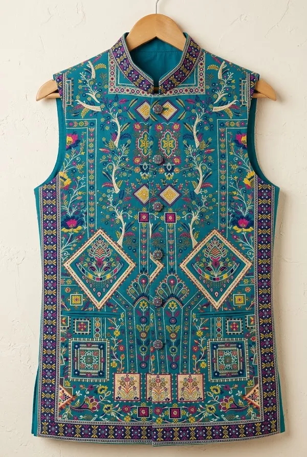 Teal_Blue_Multicolour_Digital_Printed_Nehru_Jacke