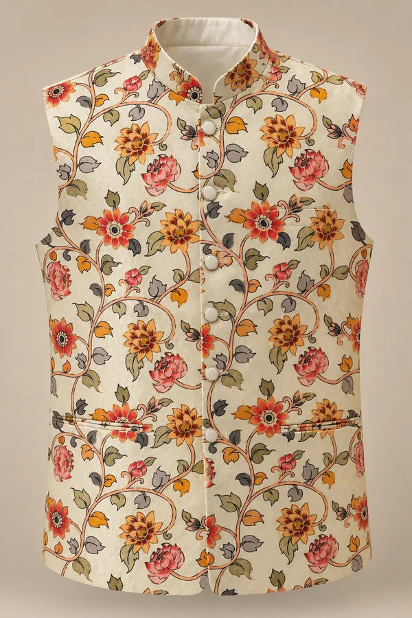 Ivory_Floral_Printed_Nehru_Jacket_For_Men