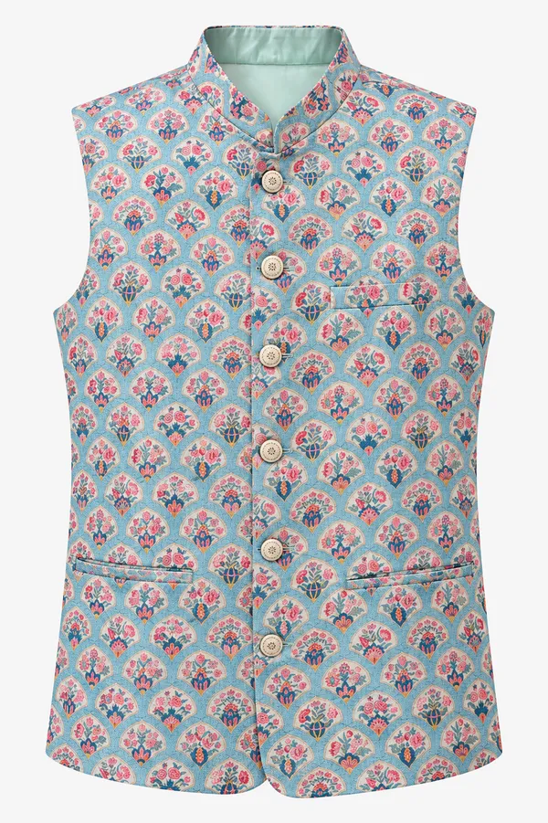 Sky_Blue_Floral_Motif_Nehru_Jacket_For_Men