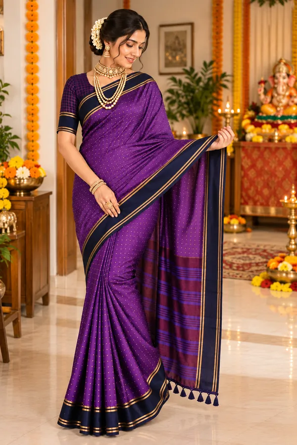 Royal_Purple_Saree_With_Navy_Blue_Border_Striped_Pallu_Purple