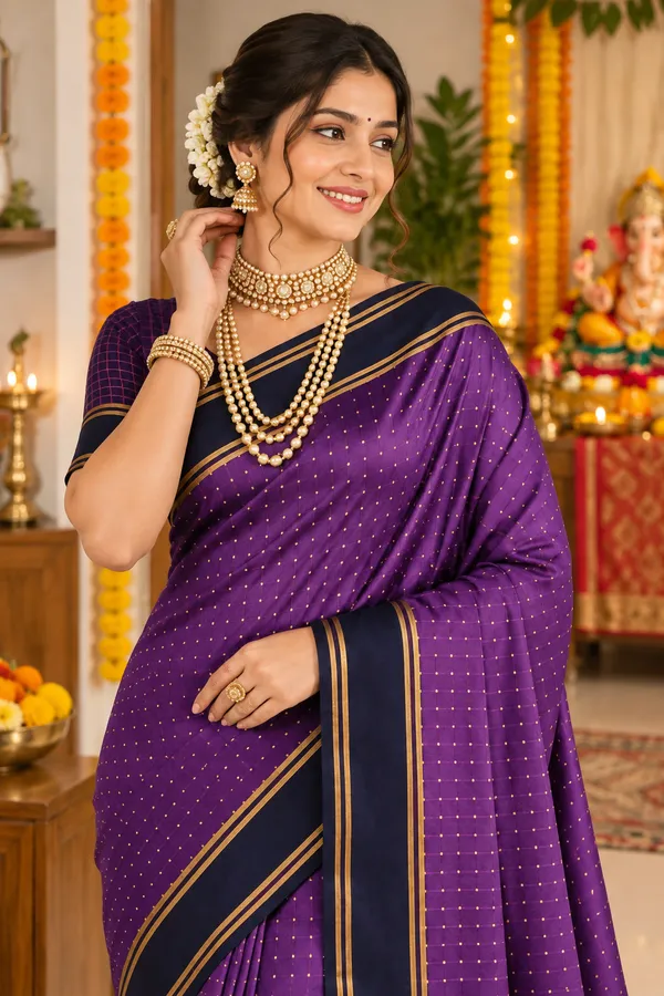 Royal_Purple_Saree_With_Navy_Blue_Border_Striped_Pallu_Purple
