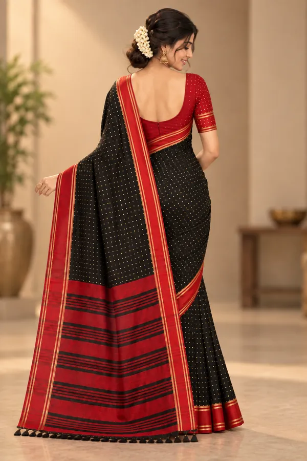 Black_Red_Polka_Saree_With_Traditional_Border_Black