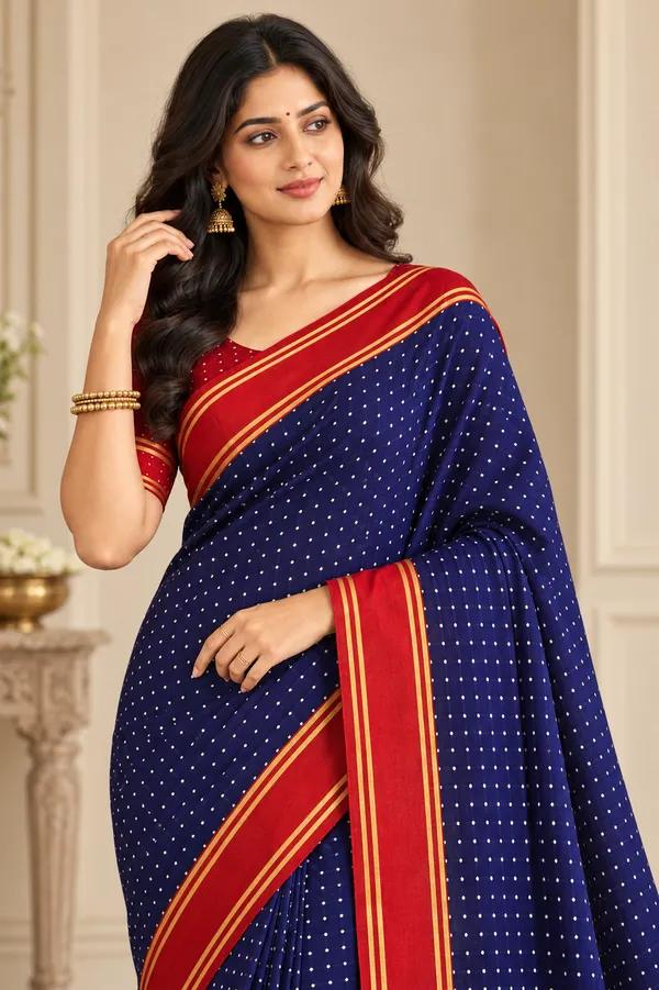 Royal_Navy_Blue_Saree_With_Red_Traditional_Border_Navy_Blue
