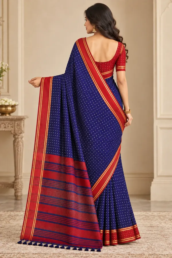 Royal_Navy_Blue_Saree_With_Red_Traditional_Border_Navy_Blue