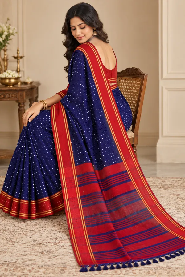 Royal_Navy_Blue_Saree_With_Red_Traditional_Border_Navy_Blue
