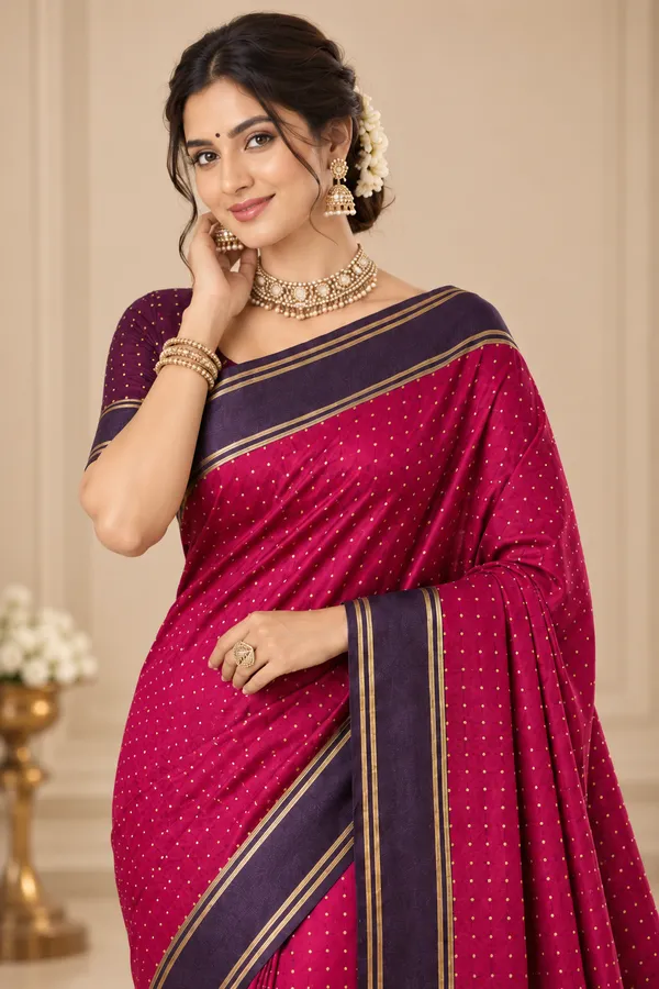 Magenta_Pink_Traditional_Saree_With_Deep_Purple_Border_Magenta