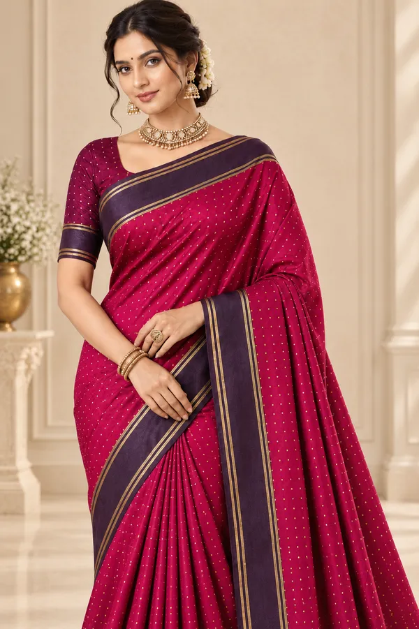 Magenta_Pink_Traditional_Saree_With_Deep_Purple_Border_Magenta