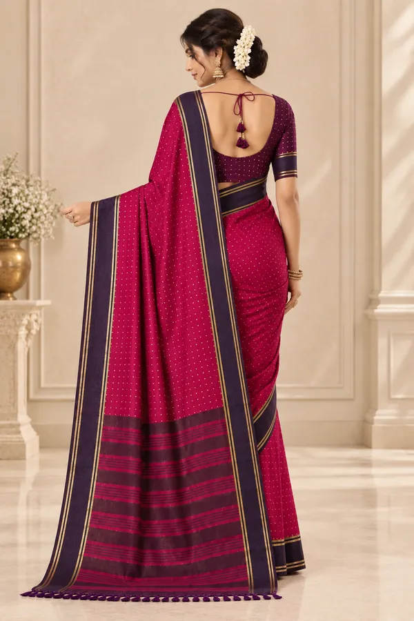 Magenta_Pink_Traditional_Saree_With_Deep_Purple_Border_Magenta