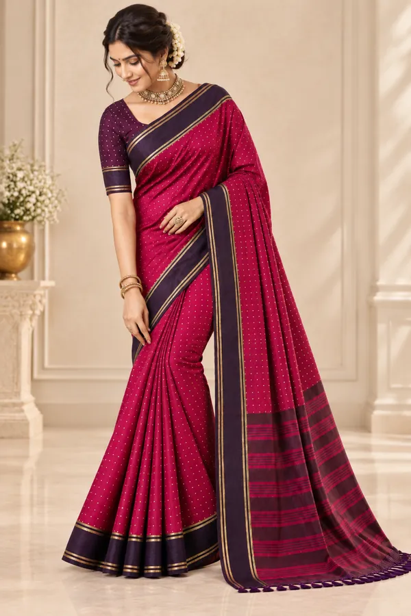Magenta_Pink_Traditional_Saree_With_Deep_Purple_Border_Magenta