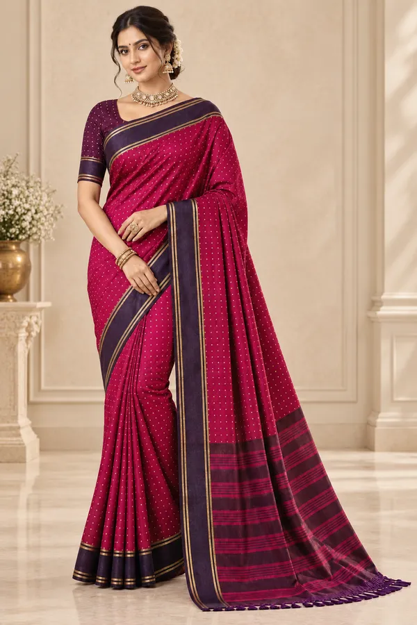 Magenta_Pink_Traditional_Saree_With_Deep_Purple_Border_Magenta