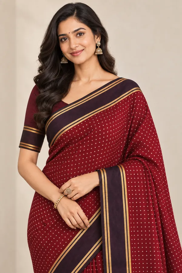 Maroon_Dotted_Handloom_Saree_With_Contrast_Border_Maroon