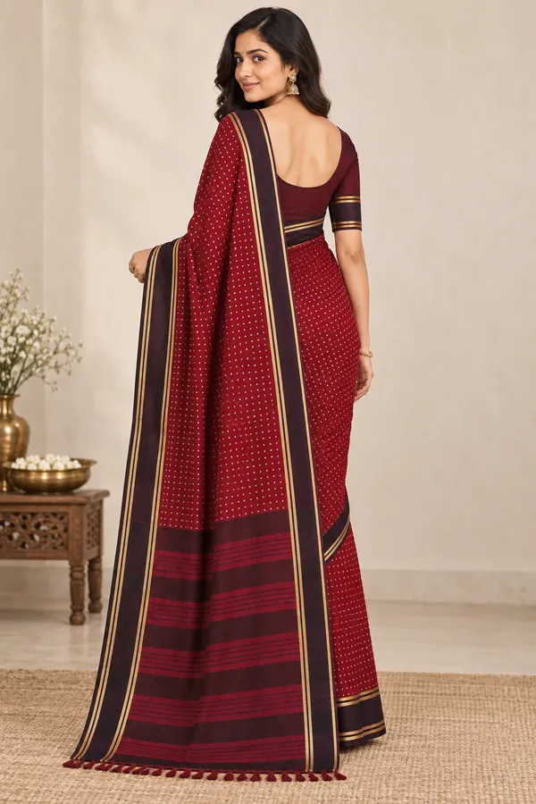 Maroon_Dotted_Handloom_Saree_With_Contrast_Border_Maroon