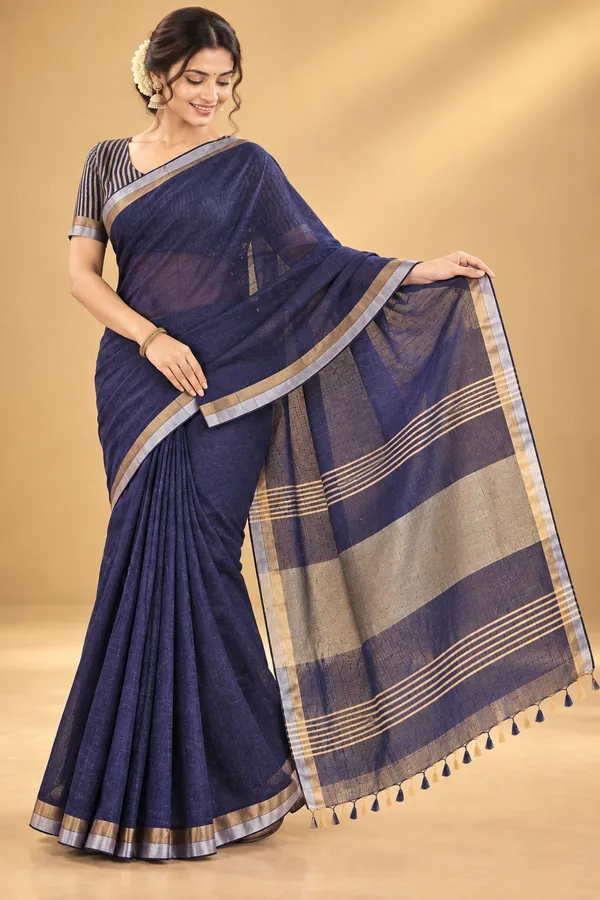 Elegant_Navy_Blue_Saree_With_Metallic_Border_Navy