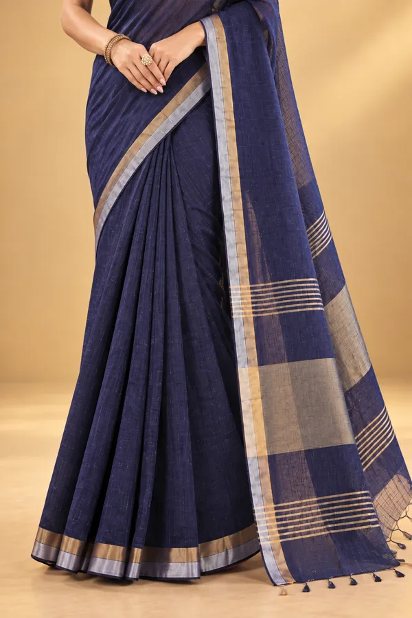 Elegant_Navy_Blue_Saree_With_Metallic_Border_Navy