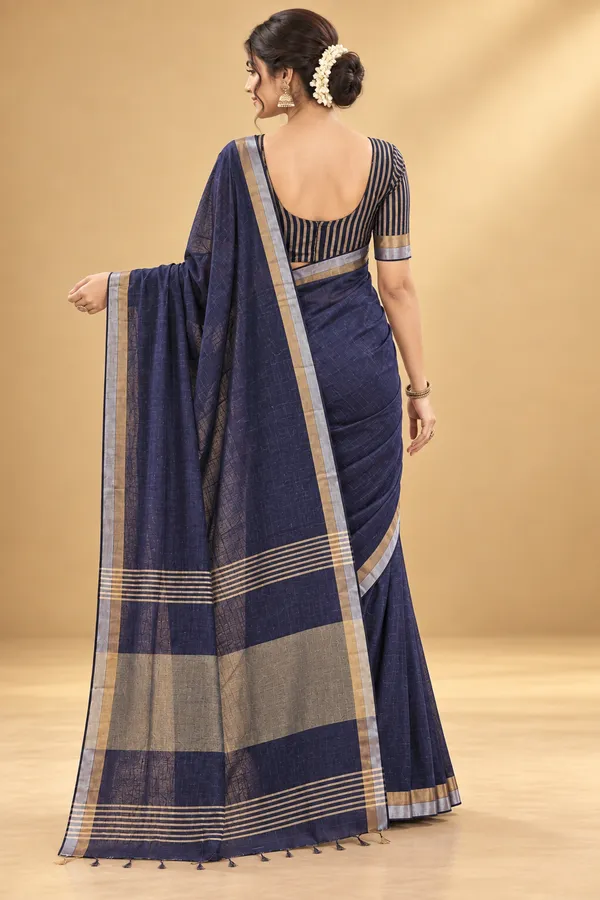 Elegant_Navy_Blue_Saree_With_Metallic_Border_Navy