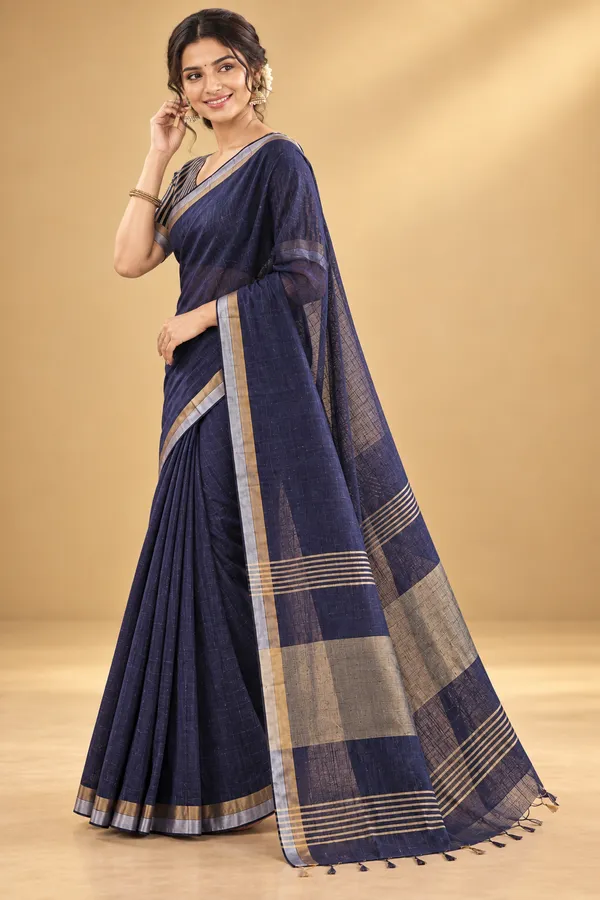 Elegant_Navy_Blue_Saree_With_Metallic_Border_Navy