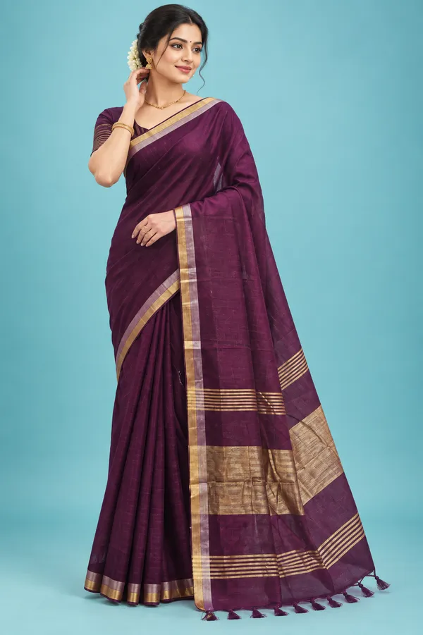 Elegant_Wine_Purple_Handloom_Saree_With_Golden_Border_Purple