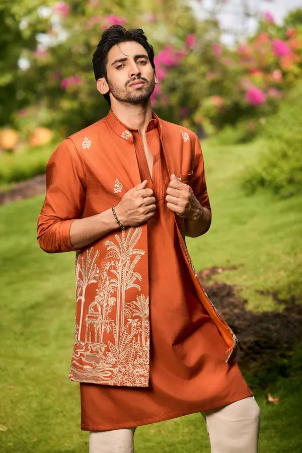 Rust_Orange_Embroidered_Indo_Western_Kurta_Set_Coming_Soon