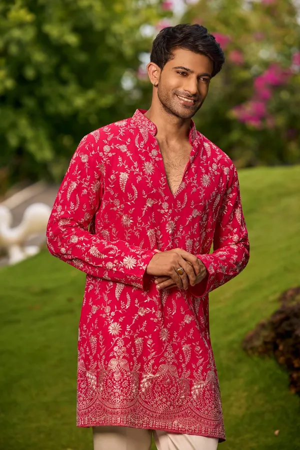 Royal_Red_Floral_Embroidered_Kurta_Coming_Soon
